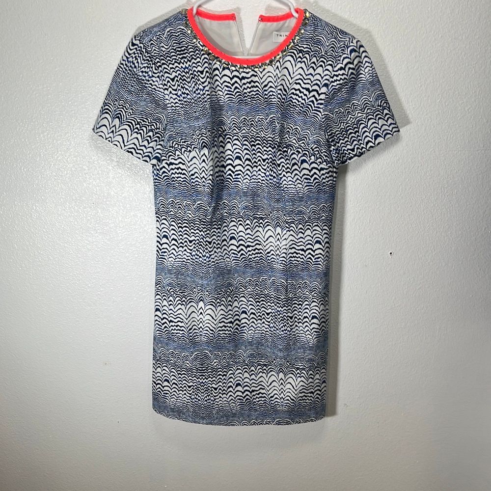 Trina Turk Wave Pattern Mini Dress with Red Trim
